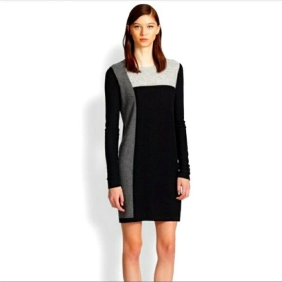 Vince 100% cashmere colorblock sweater dress pullover black and gray XXS - Picture 1 of 8